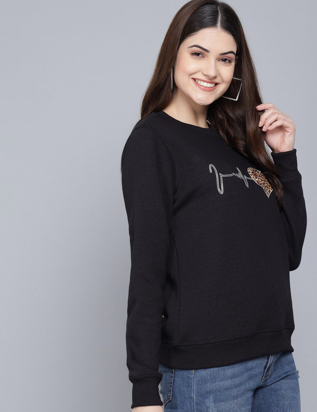 Kotty Women Black Printed Sweatshirt