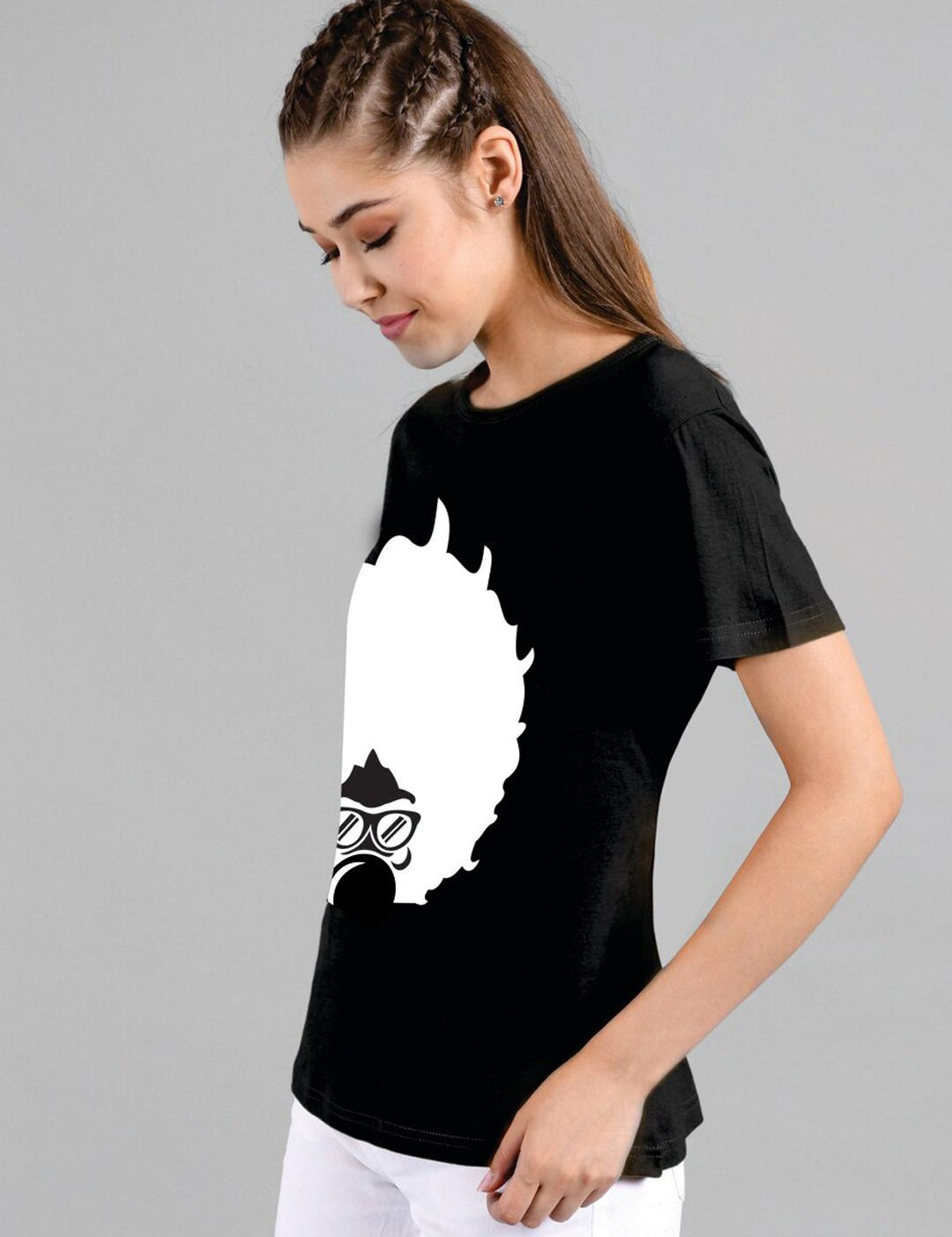 Kotty Women Black Printed Round Neck T-shirt