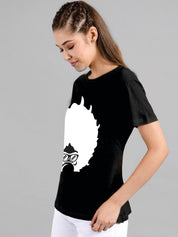 Kotty Women Black Printed Round Neck T-shirt
