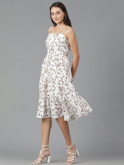 Kotty Floral Printed Shoulder Straps Sleeveless Layered Fit & Flare Dress