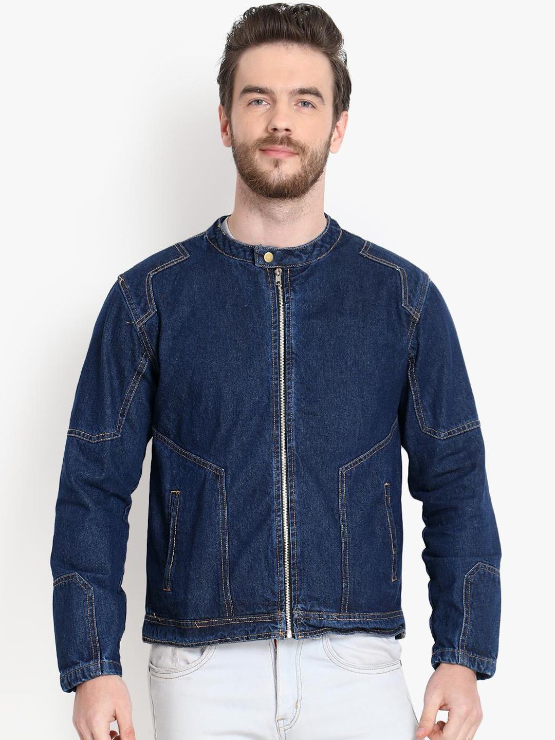 Kotty Men Blue Solid Denim Jacket
