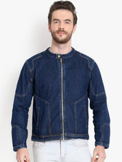 Kotty Men Blue Solid Denim Jacket