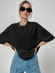 Kotty Drop-Shoulder Sleeves Loose Cotton T-shirt