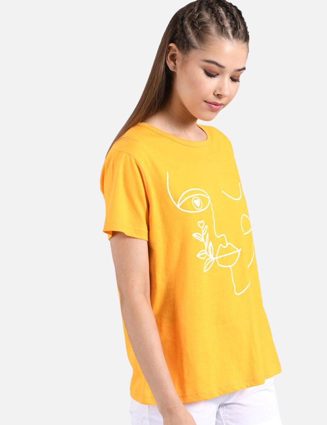 Kotty Women Yellow Printed Round Neck T-shirt