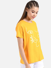 Kotty Women Yellow Printed Round Neck T-shirt