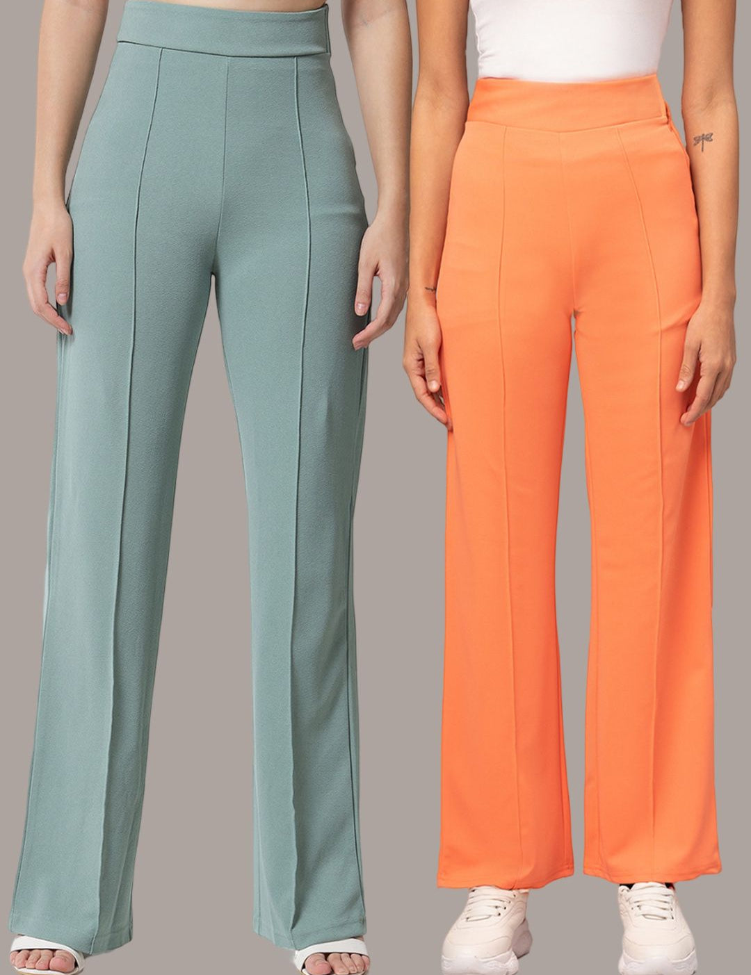 Kotty Women Pack of 2 Relaxed Straight Leg Straight Fit High-Rise Easy Wash Trousers