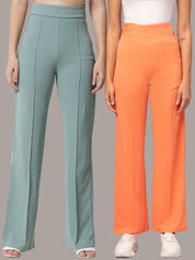 Kotty Women Pack of 2 Relaxed Straight Leg Straight Fit High-Rise Easy Wash Trousers