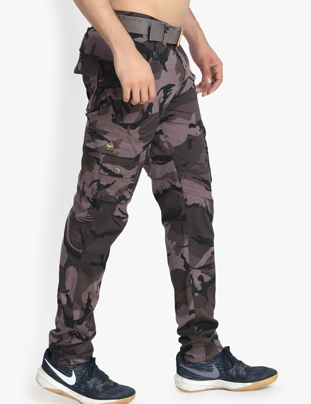 Kotty Men Grey & Black Regular Fit Printed Cargos