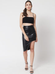 Kotty Women Black Faux Leather PU Skirt