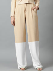 Kotty Women Colourblocked Relaxed Fit High-Rise Easy Wash Pleated Trousers