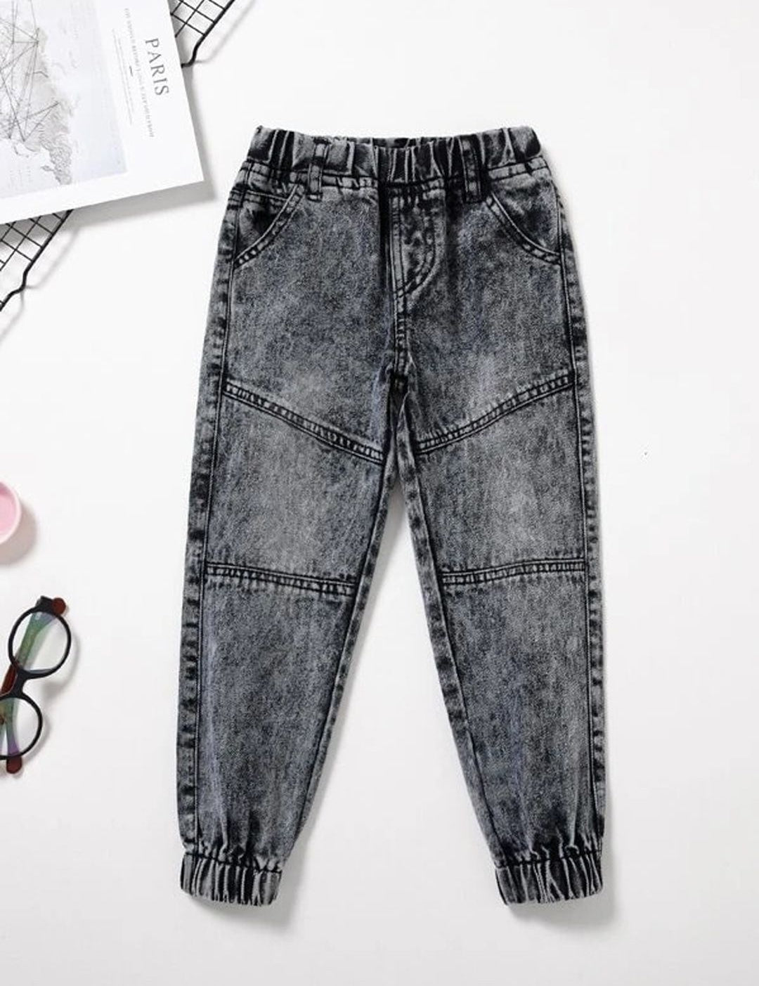 Kotty Boys Black Jean Light Fade Acid Wash Regular Fit Jeans