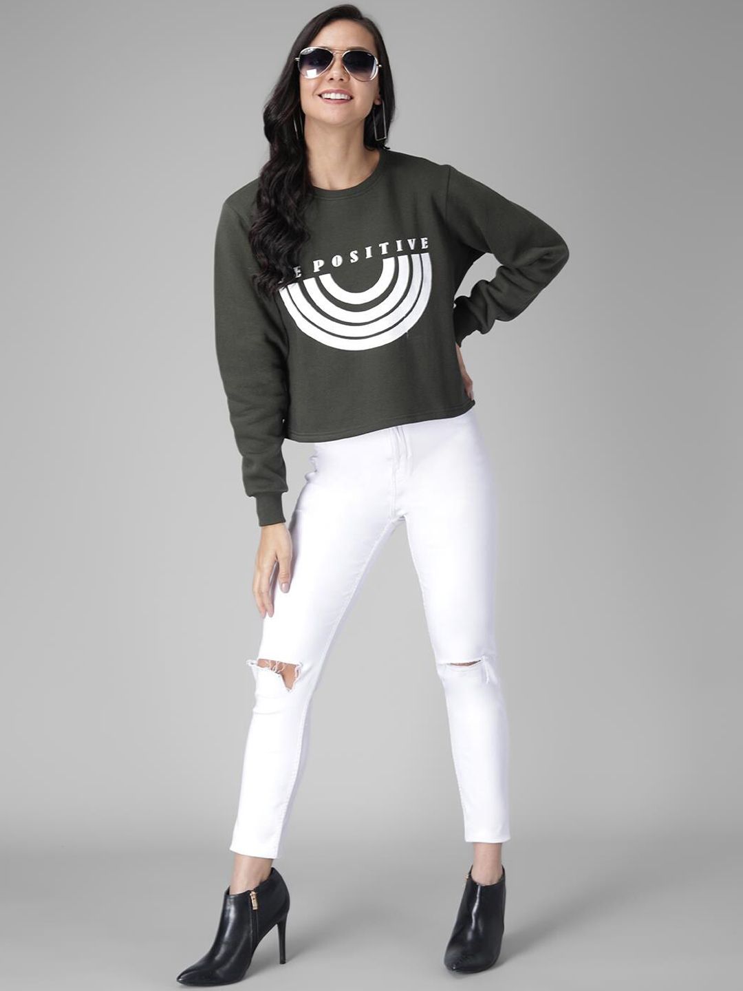 Kotty Women Olive Green Printed Sweatshirt