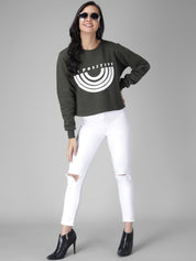 Kotty Women Olive Green Printed Sweatshirt