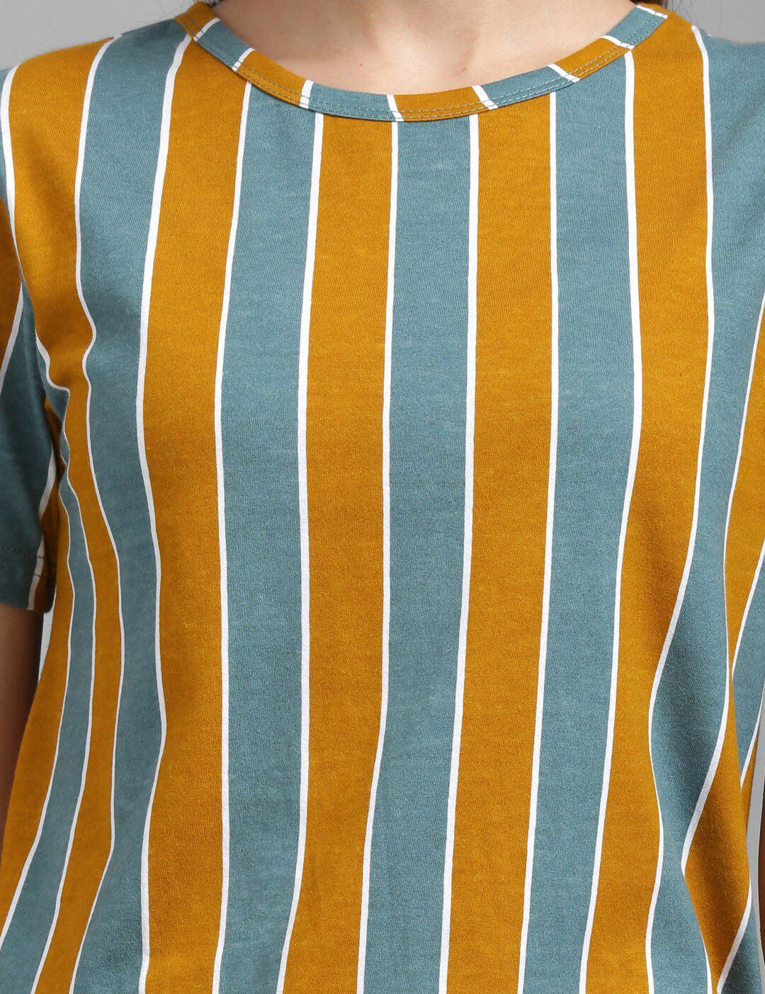 Kotty Women Mustard Yellow & Green Striped Night suit