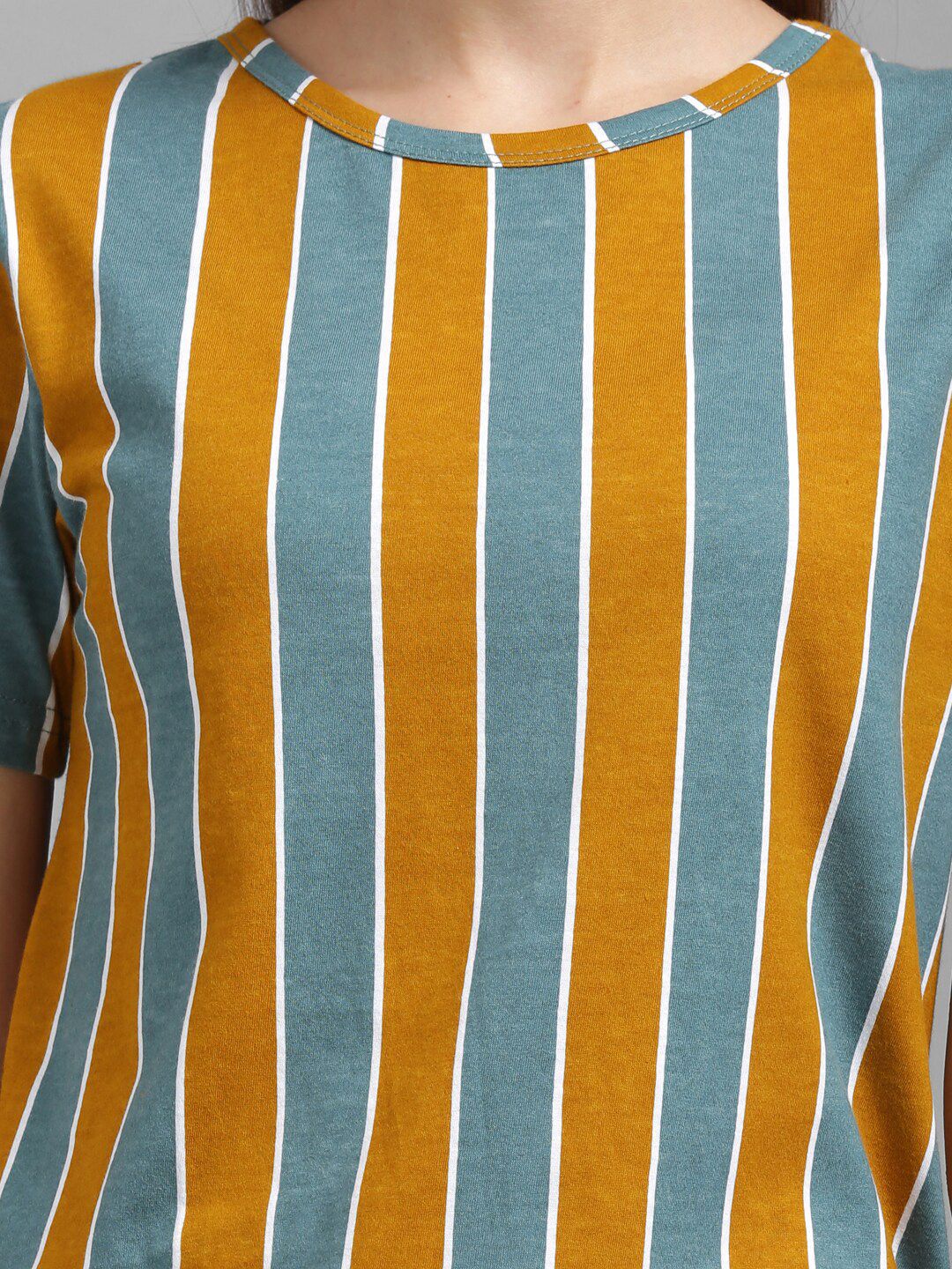 Kotty Women Mustard Yellow & Green Striped Night suit