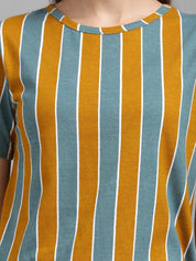 Kotty Women Mustard Yellow & Green Striped Night suit