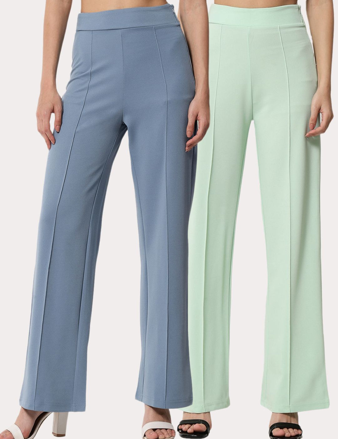 Kotty Women Pack Of 2 Relaxed Straight Leg High-Rise Easy Wash Trousers