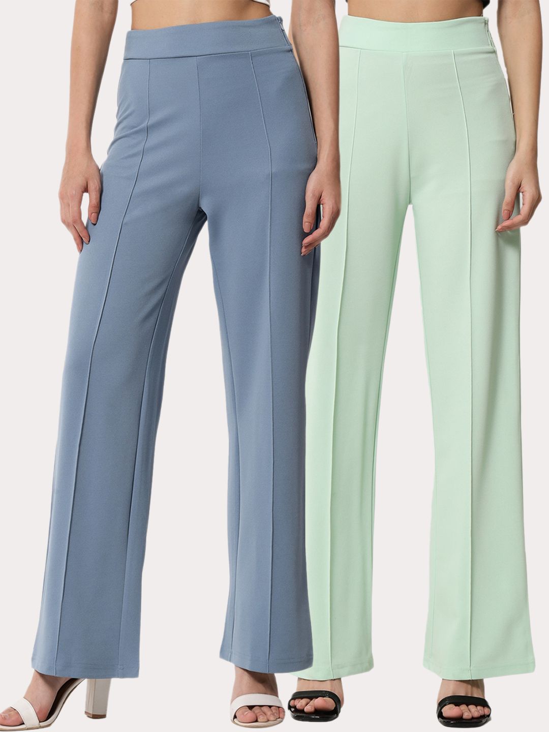 Kotty Women Pack Of 2 Relaxed Straight Leg High-Rise Easy Wash Trousers