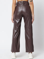 Kotty Women Brown Relaxed Straight Fit Parallel Trousers