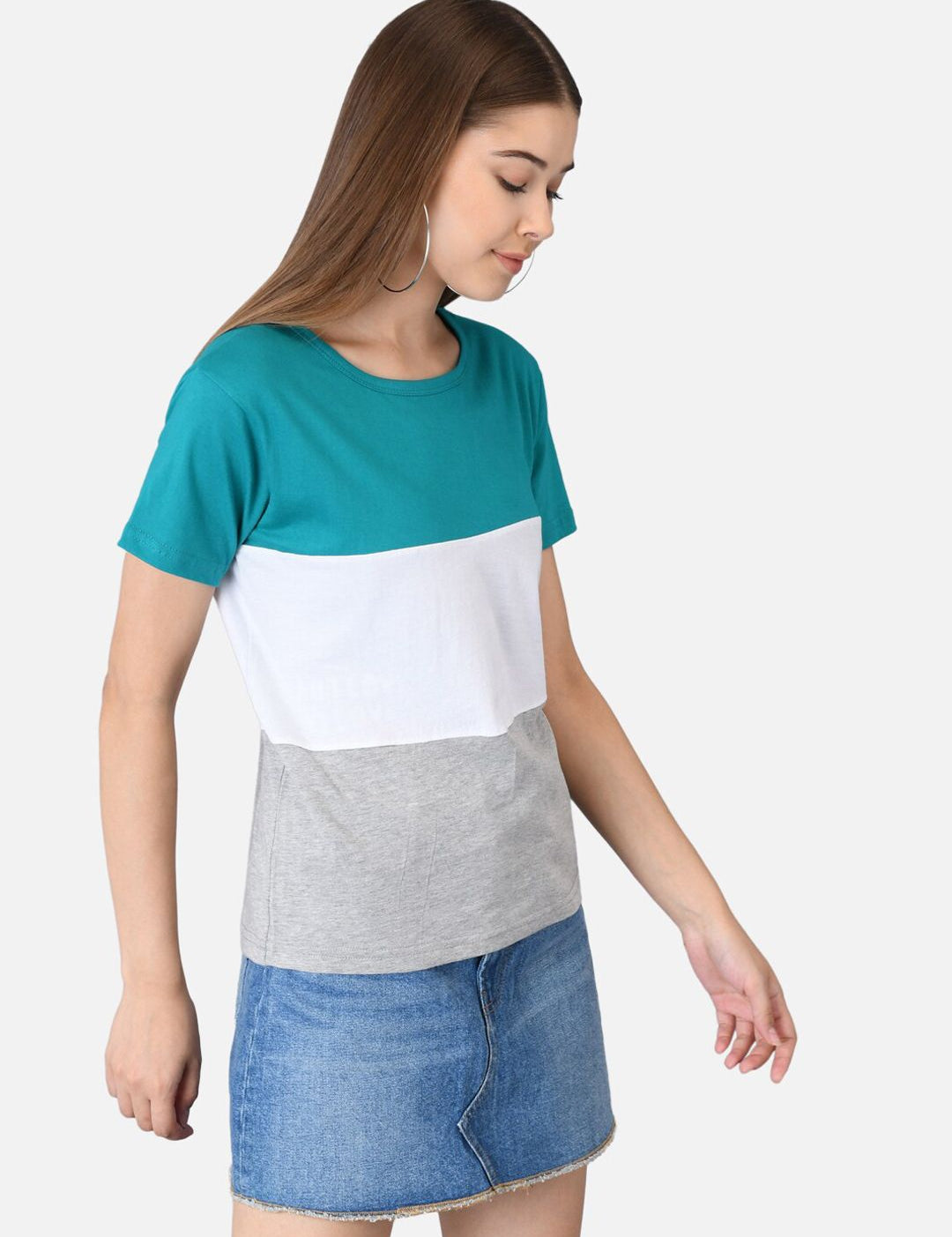 Kotty Women Blue Colourblocked Round Neck T-shirt
