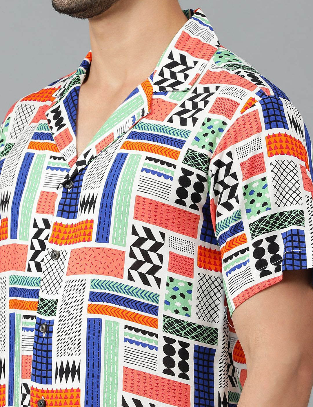 Kotty Men Cuban Collar Abstract Printed Casual Shirt