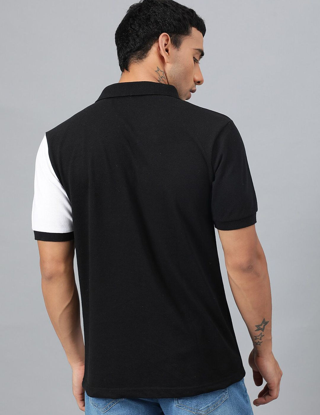 Kotty White & Black Colourblocked Polo Collar T-shirt