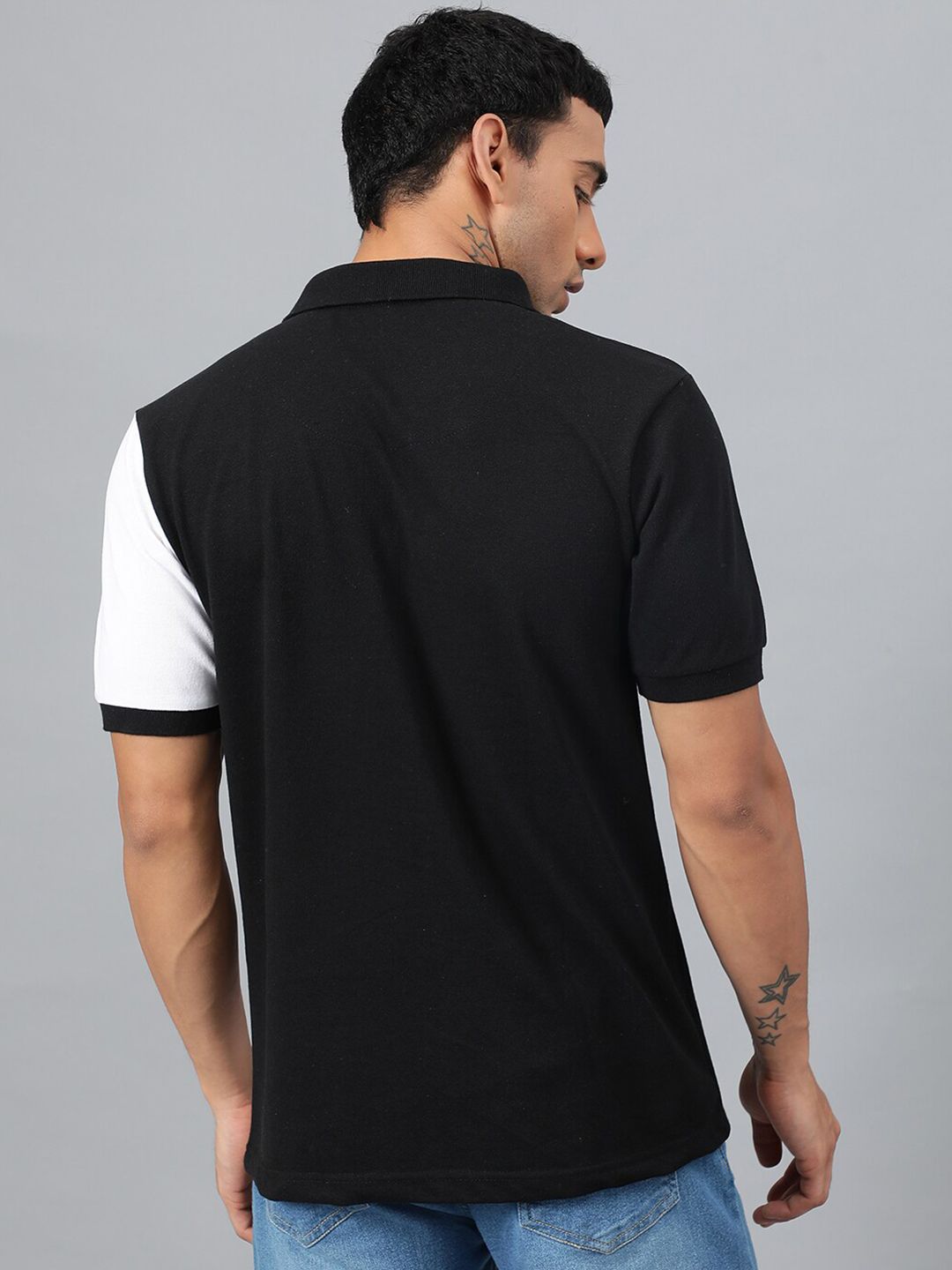 Kotty White & Black Colourblocked Polo Collar T-shirt
