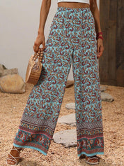 Kotty Women Blue Ethnic Motifs Printed Relaxed Straight Fit High-Rise Easy Wash Trousers