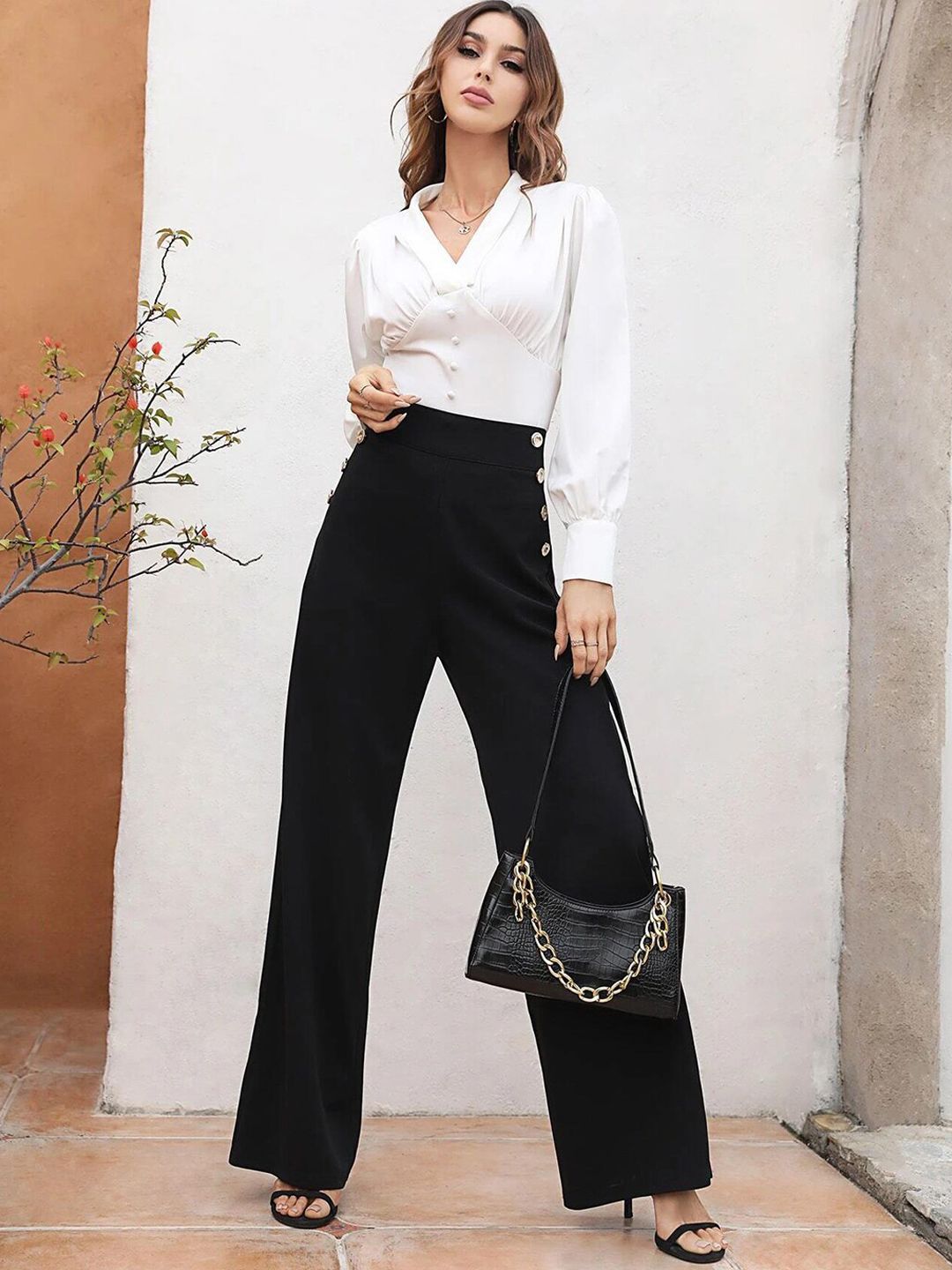 Kotty Women Relaxed Straight Fit High-Rise Easy Wash Trousers