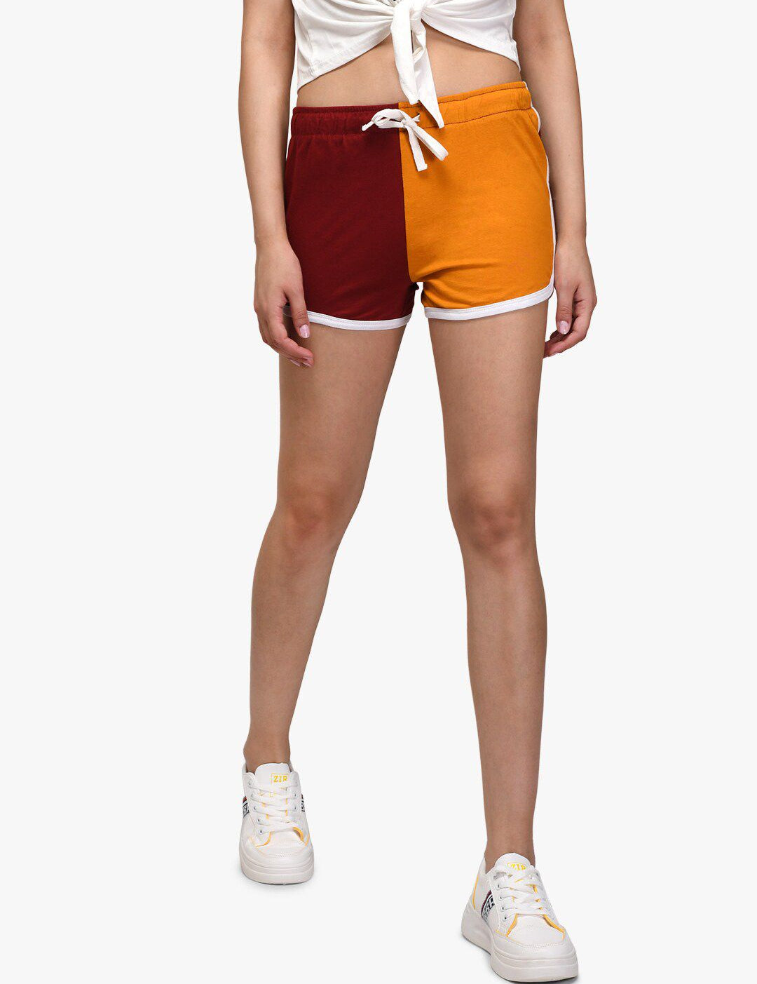 Kotty Women Maroon Colourblocked Regular Fit Shorts
