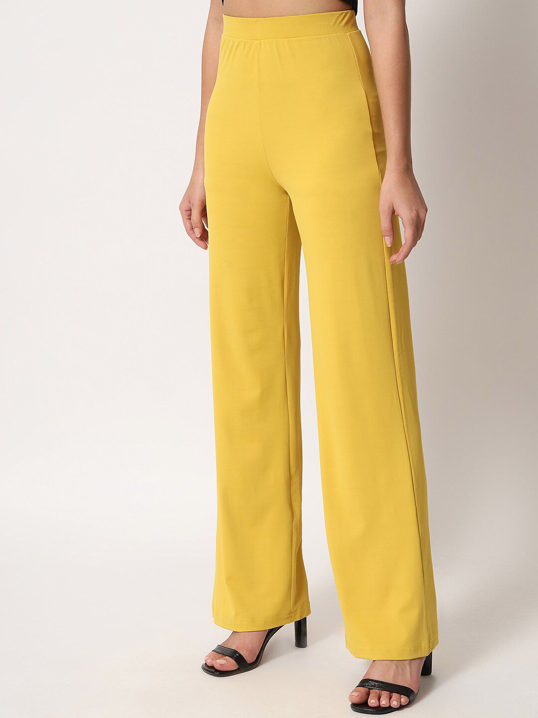 Kotty Women Yellow Relaxed Straight Fit High-Rise Easy Wash Trousers