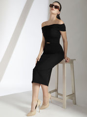 Kotty Black Off Shoulder Top With Skirt