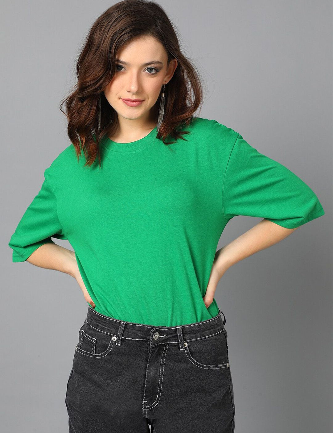 KOTTY Basics Round Neck Drop-Shoulder Sleeves Oversized T-shirt