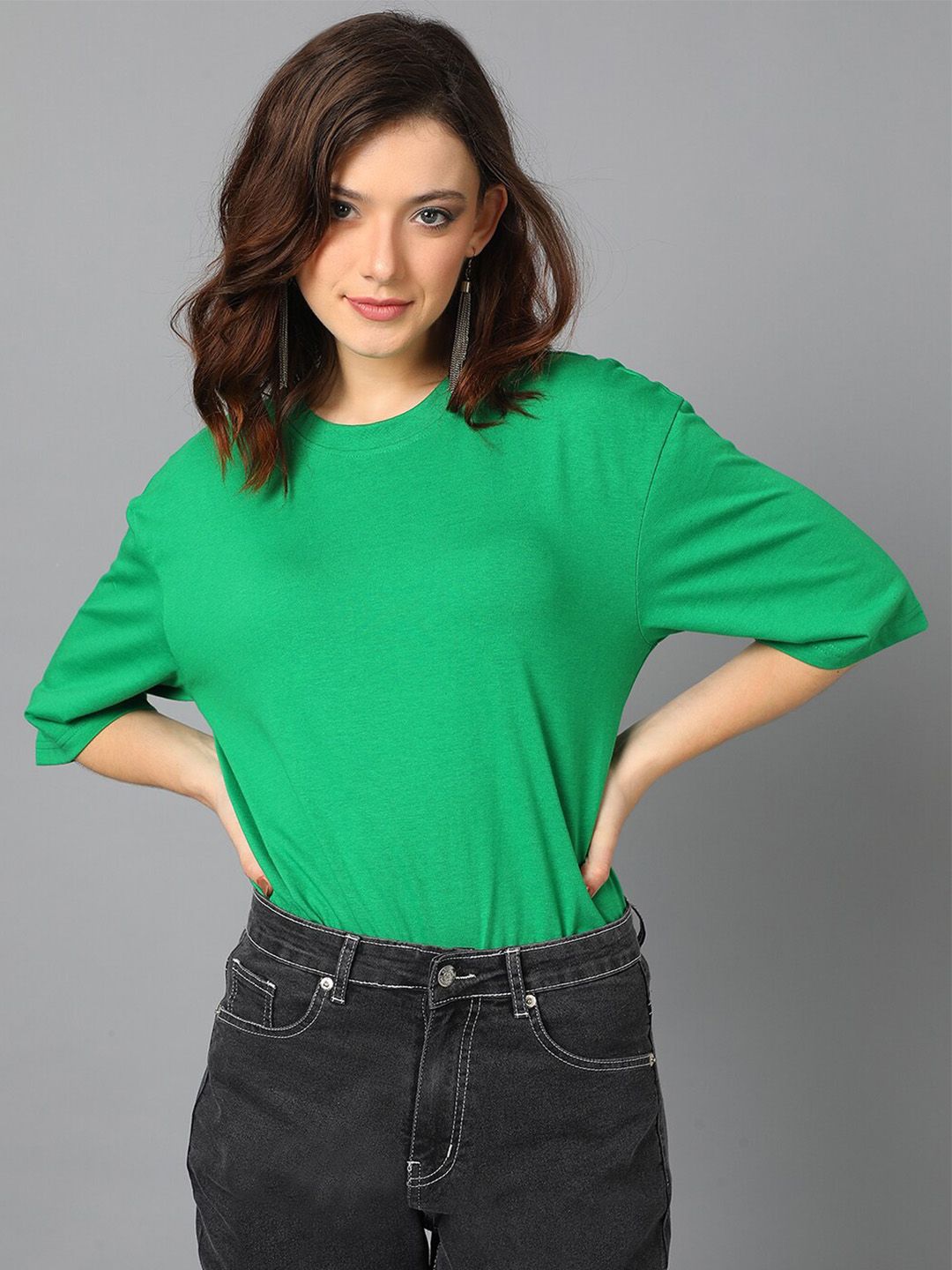 KOTTY Basics Round Neck Drop-Shoulder Sleeves Oversized T-shirt