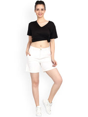 Kotty Women Cream-Coloured Solid Regular Fit Regular Shorts