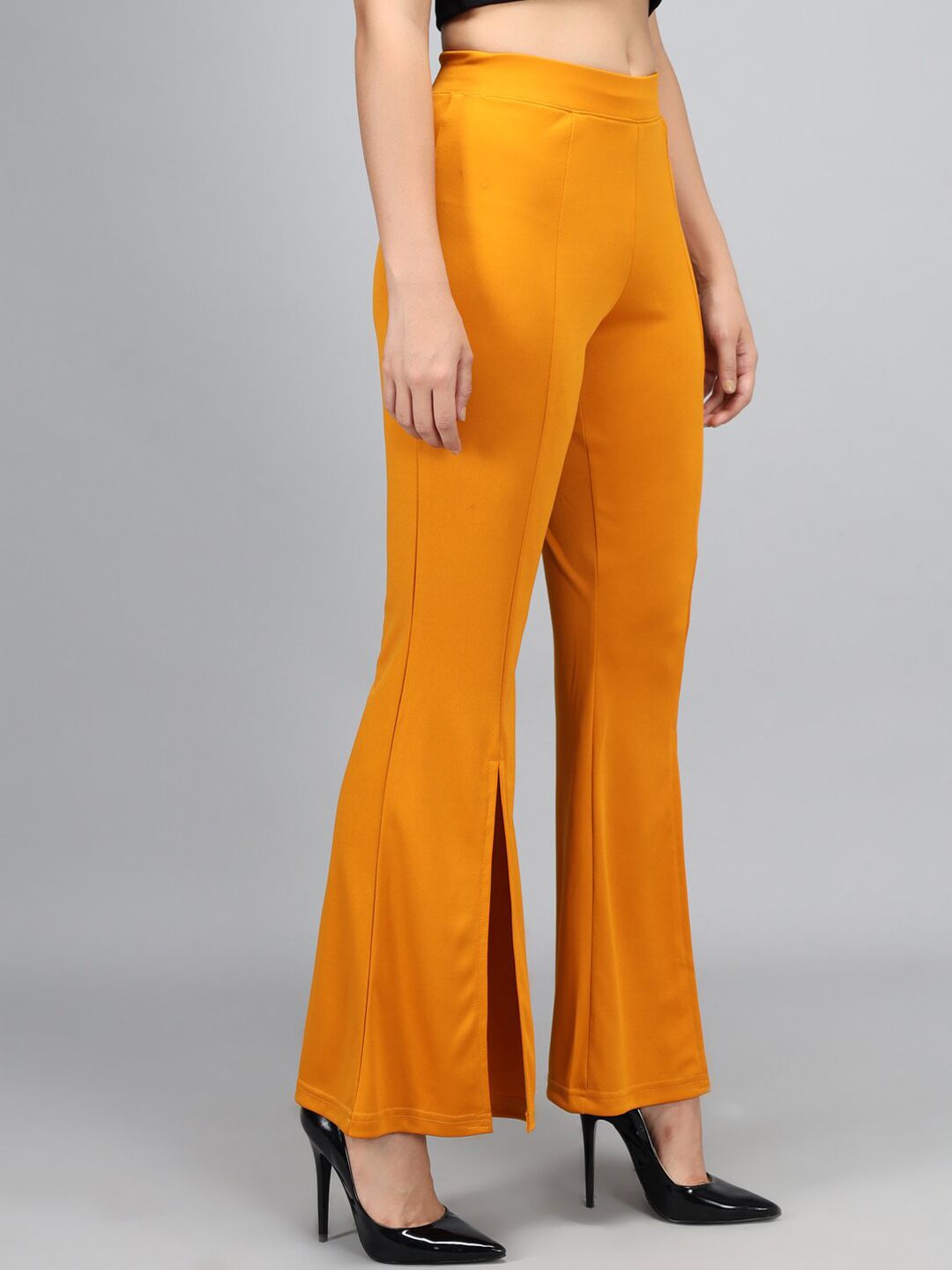 Kotty Women Yellow Flared High-Rise Parallel Trousers