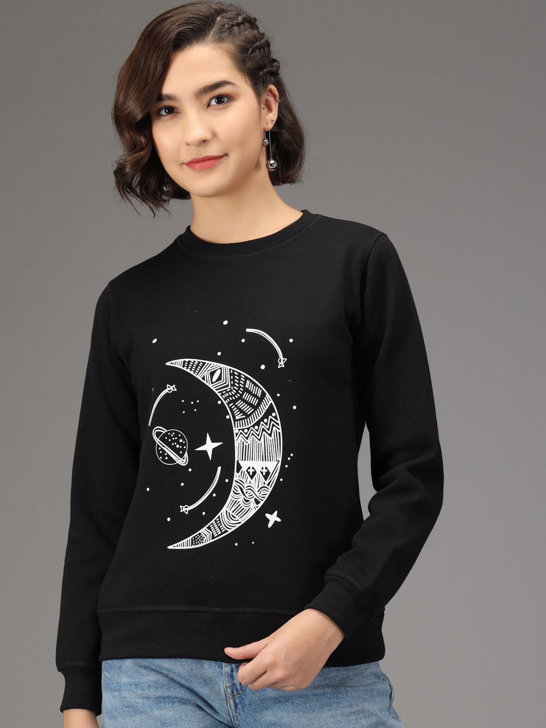 Kotty Women Black Printed Sweatshirt