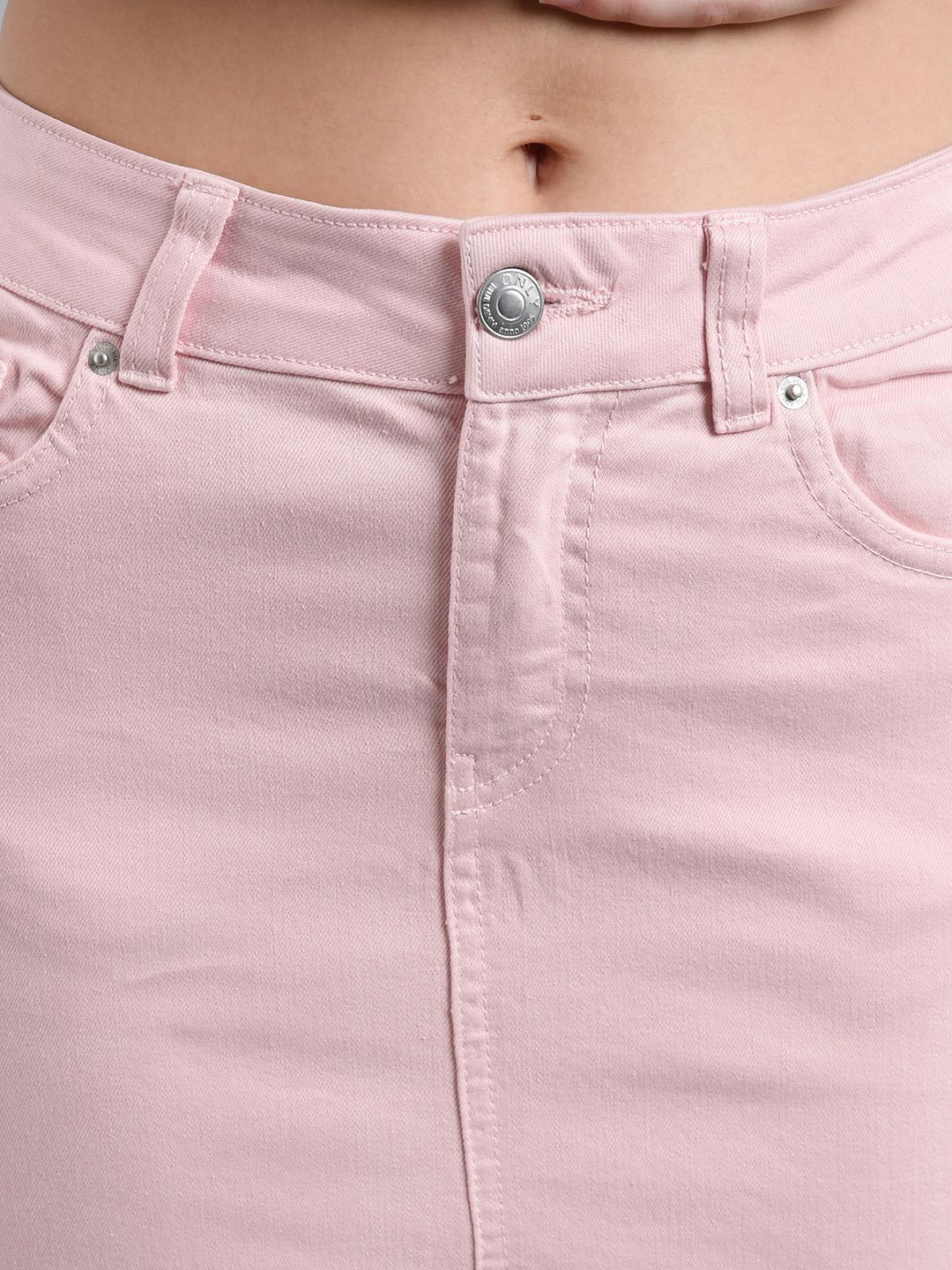 Kotty Women Pink Solid Denim Pencil Mini Skirt