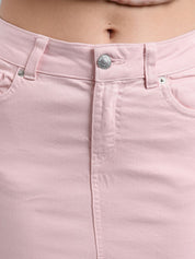 Kotty Women Pink Solid Denim Pencil Mini Skirt