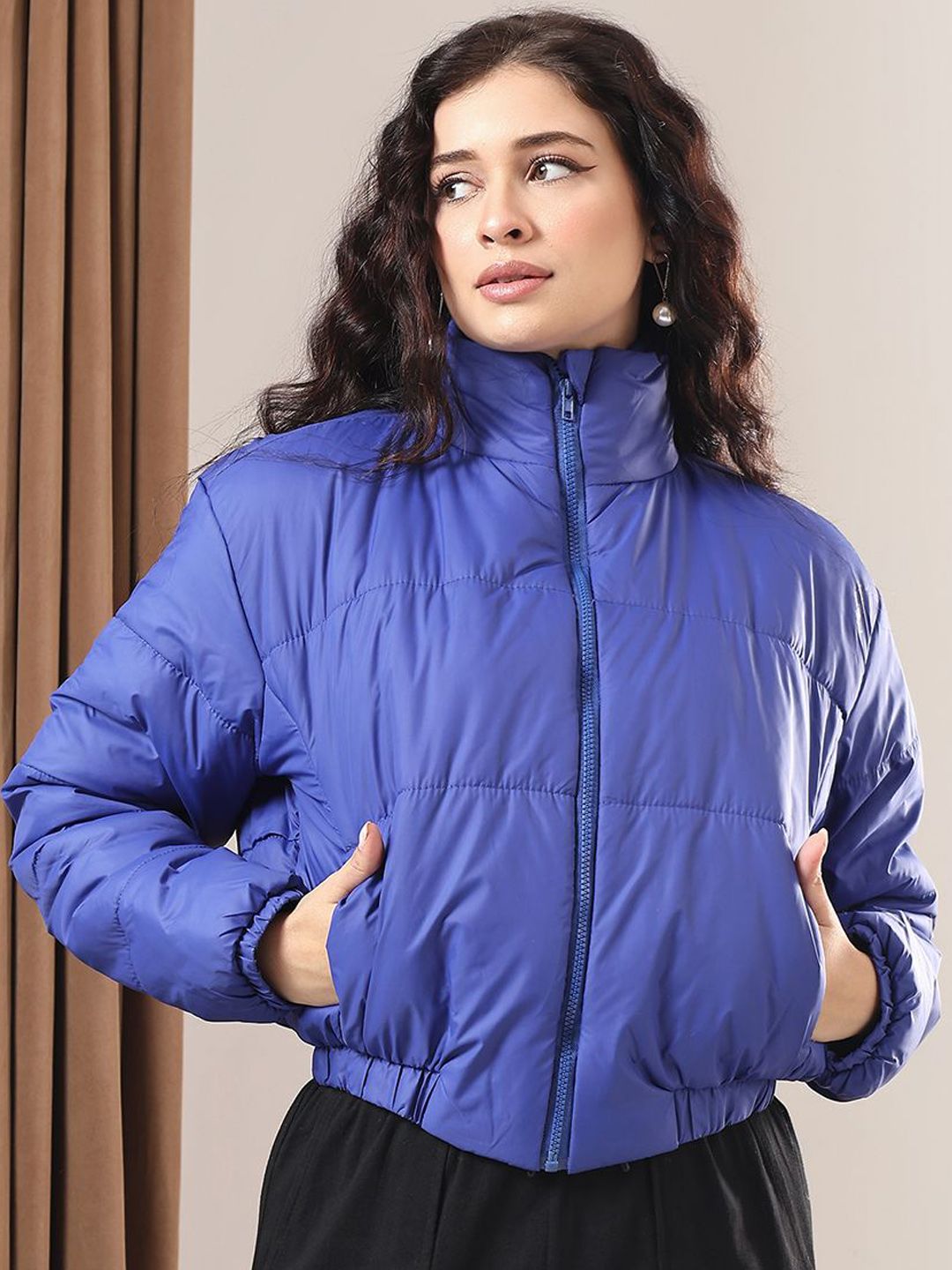 Kotty Women Mock Collar Solid Casual Puffer Insulator Jacket