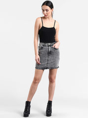 Kotty Women Grey Washed Denim Pencil Mini Skirt