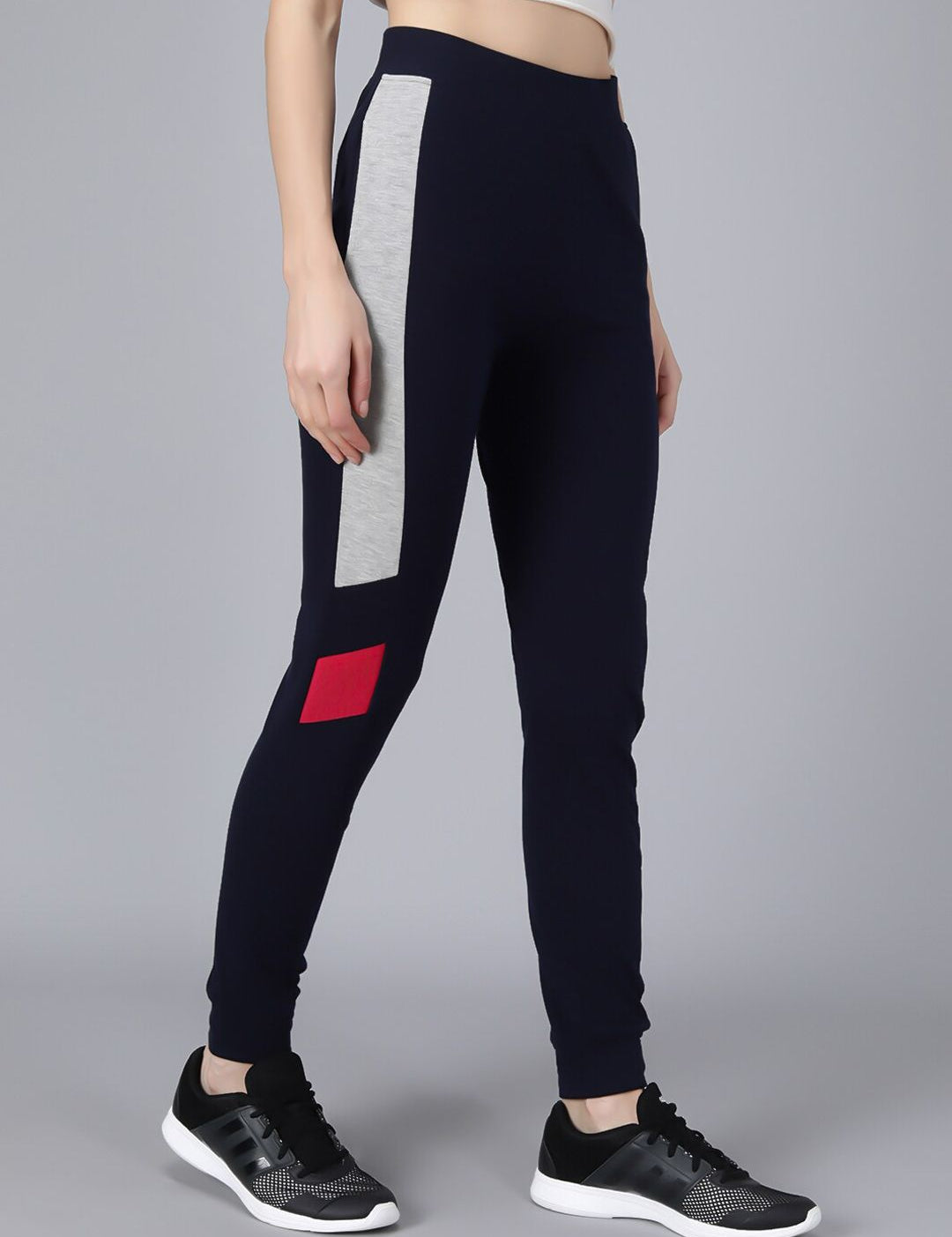 Kotty Women Navy Blue Solid Joggers with Side Stripes