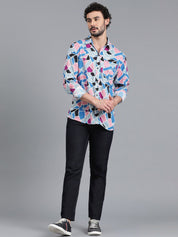 Kotty Blue & Pink New Geometric Printed Spread Collar Casual Shirt