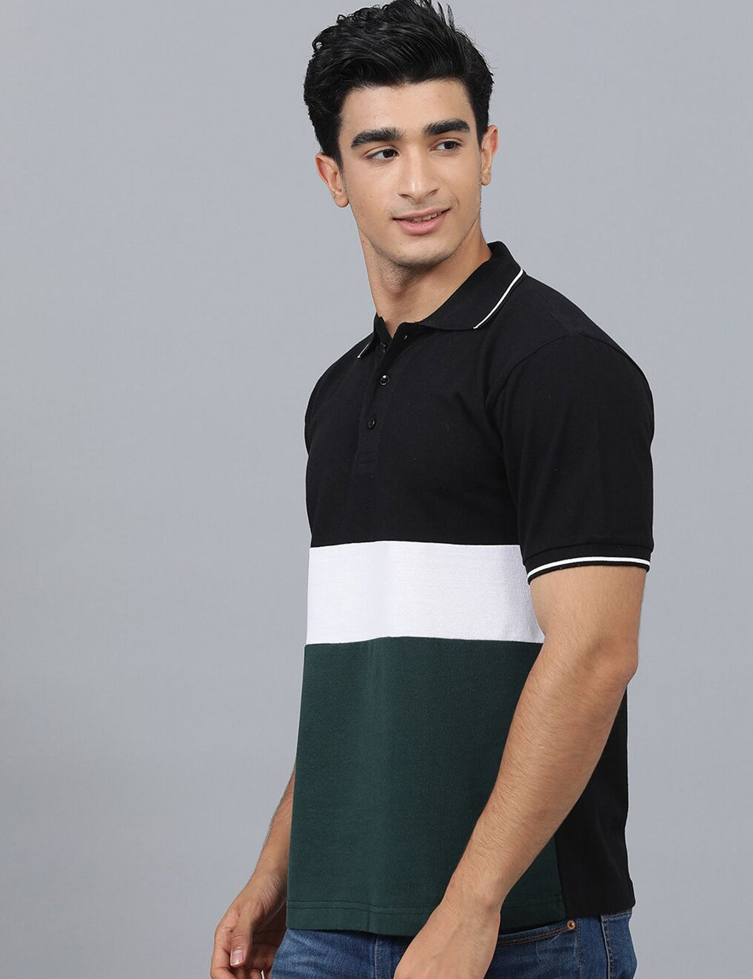 Kotty Colourblocked Polo Collar Regular Fit Cotton T-Shirt