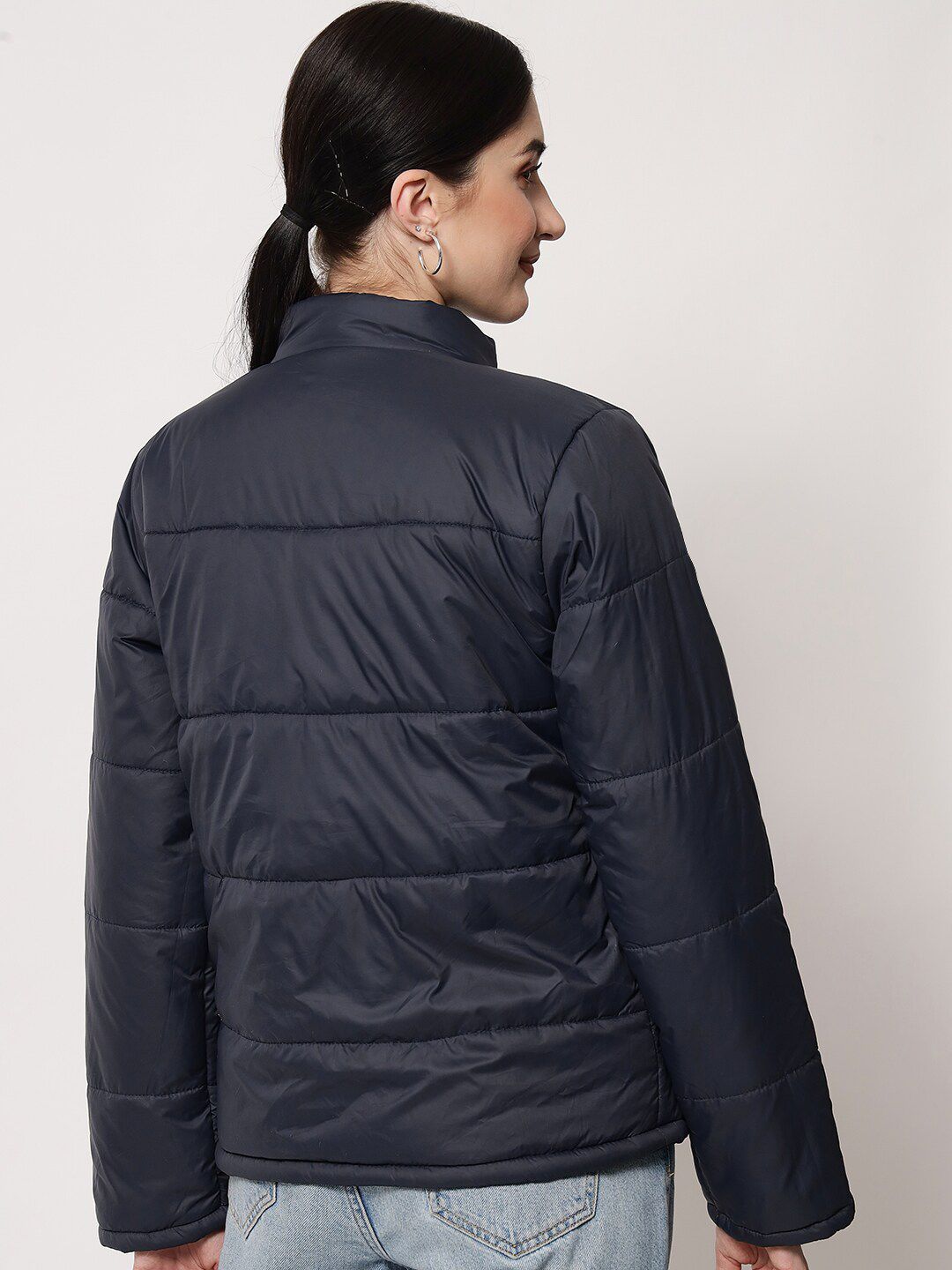 Kotty Women Navy Blue Solid Polyester Puffer Jacket