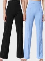 Kotty Women Pack Of 2 Straight Fit High-Rise Easy Wash Trousers