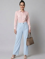 Blue Regular Fit High-Rise Trousers for Women | Kotty