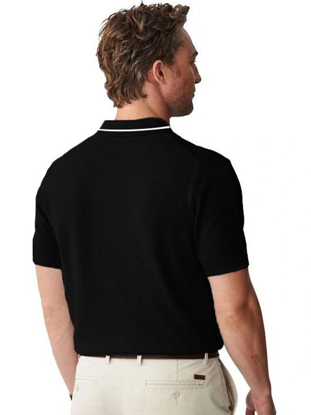 Kotty Black Polo Collar Short Sleeves Cotton Casual T-shirt