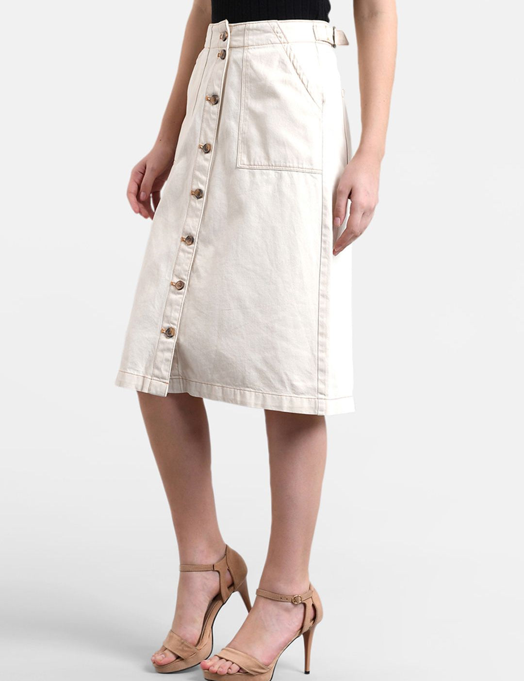 Kotty Women Off-White Solid Denim A-Line Skirt