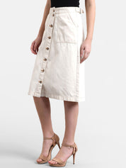 Kotty Women Off-White Solid Denim A-Line Skirt